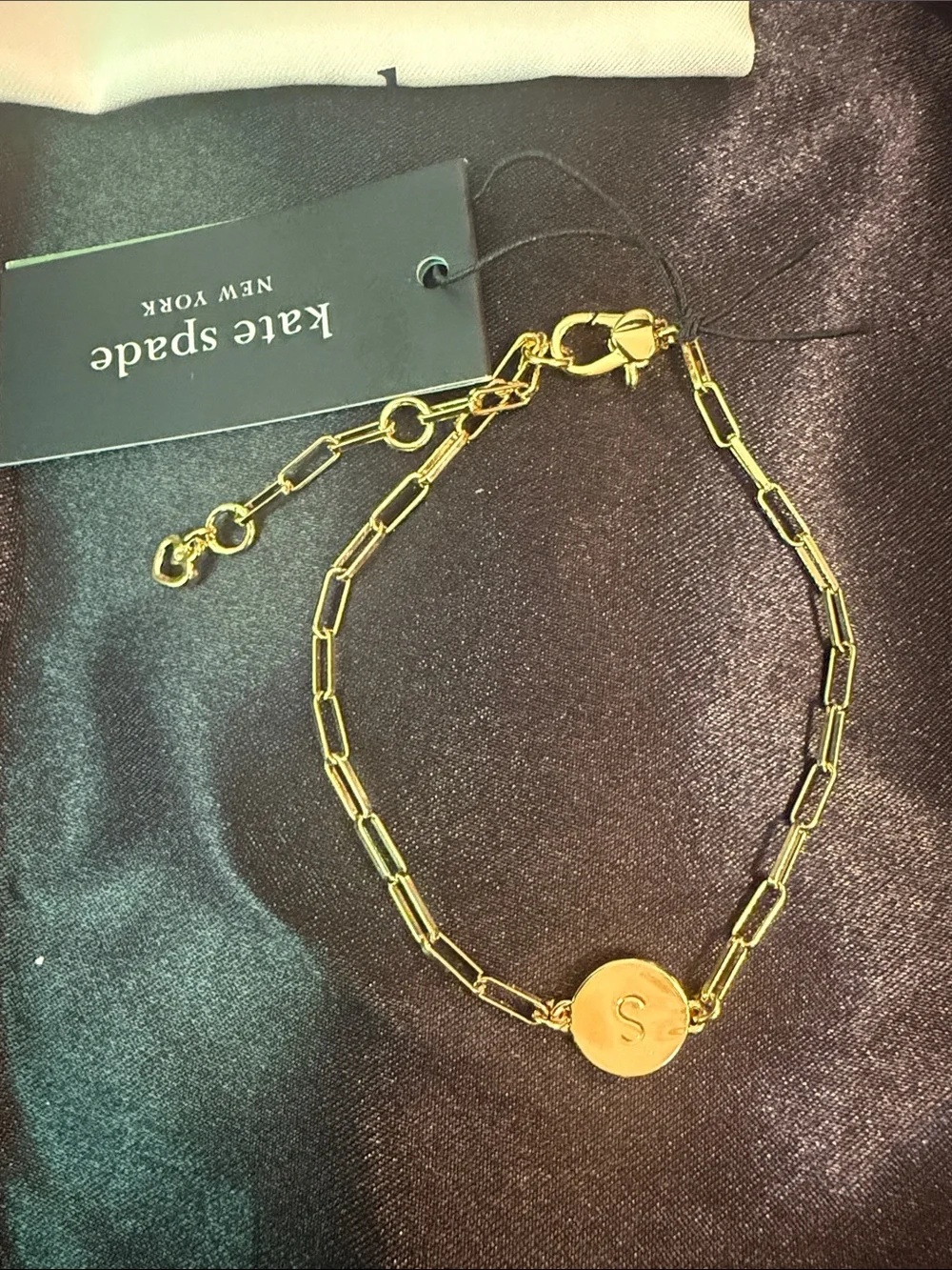 kate spade Gold Paperclip Chain Bracelet with 'S' Disc - Picture 1 of 3